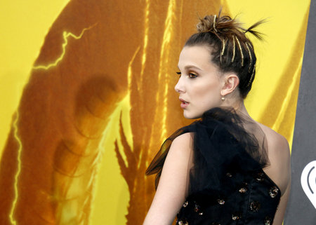 Millie Bobby Brown at the Los Angeles premiere of 'Godzilla: King Of The Monsters' held at the TCL Chinese Theatre in Hollywood, USA on May 18, 2019.のeditorial素材