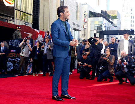 Jake Gyllenhaal at the World premiere of 'Spider-Man Far From Home' held at the TCL Chinese Theatre in Hollywood, USA on June 26, 2019.のeditorial素材