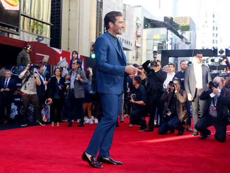 Jake Gyllenhaal at the World premiere of 'Spider-Man Far From Home' held at the TCL Chinese Theatre in Hollywood, USA on June 26, 2019.のeditorial素材