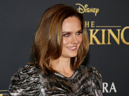 Emily Deschanel at the World premiere of 'The Lion King' held at the Dolby Theatre in Hollywood, USA on July 9, 2019.のeditorial素材