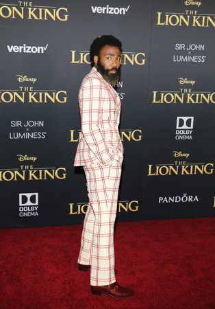 Donald Glover aka Childish Gambino at the World premiere of 'The Lion King' held at the Dolby Theatre in Hollywood, USA on July 9, 2019.のeditorial素材