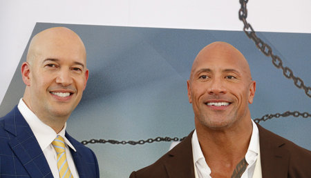 Dwayne Johnson and Hiram Garcia at the World premiere of 'Fast & Furious Presents: Hobbs & Shaw' held at the Dolby Theatre in Hollywood, USA on July 13, 2019.のeditorial素材