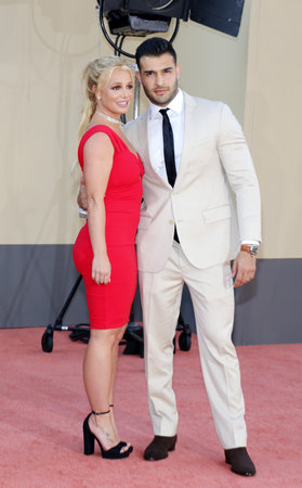 Britney Spears and Sam Asghari at the Los Angeles premiere of 'Once Upon a Time In Hollywood' held at the TCL Chinese Theatre in Hollywood, USA on July 22, 2019.のeditorial素材