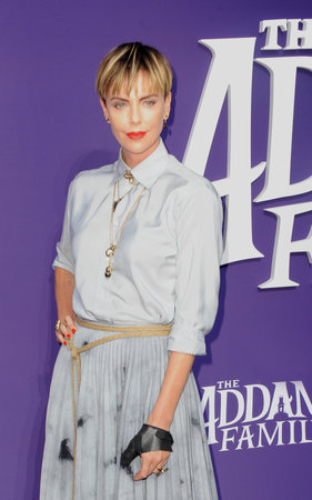 Charlize Theron at the Los Angeles premiere of 'The Addams Family' held at the Century City AMC in Century City, USA on October 6, 2019.のeditorial素材