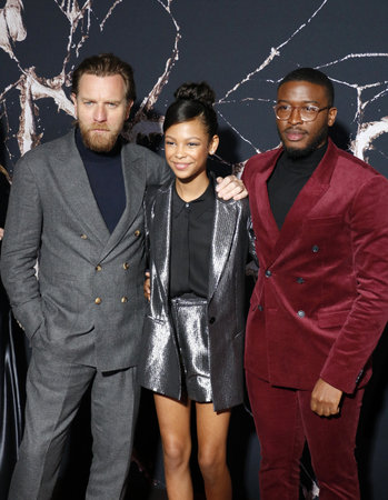 Ewan McGregor, Kyliegh Curran and Zackary Momoh at the Los Angeles premiere of 'Doctor Sleep' held at the Regency Village Theater in Westwood, USA on October 29, 2019.のeditorial素材