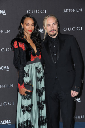 Marco Perego and Zoe Saldana at the 2019 LACMA Art + Film Gala Presented By Gucci held at the LACMA in Los Angeles, USA on November 2, 2019.のeditorial素材