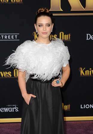 Katherine Langford at the Los Angeles premiere of 'Knives Out' held at the Regency Village Theatre in Westwood, USA on November 14, 2019.のeditorial素材