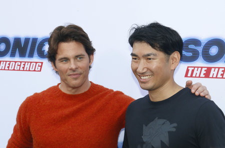 James Marsden and Haruki Satomi at the Los Angeles premiere of 'Sonic the Hedgehog' held at Paramount Theatre in Los Angeles, USA on January 25, 2020.のeditorial素材