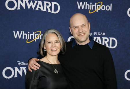 Dan Scanlon and Michele Scanlon at the World premiere of Disney And Pixar's 'Onward' held at the El Capitan Theatre in Hollywood, USA on February 18, 2020.のeditorial素材