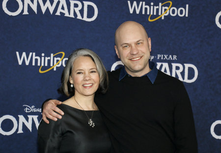 Dan Scanlon and Michele Scanlon at the World premiere of Disney And Pixar's 'Onward' held at the El Capitan Theatre in Hollywood, USA on February 18, 2020.のeditorial素材