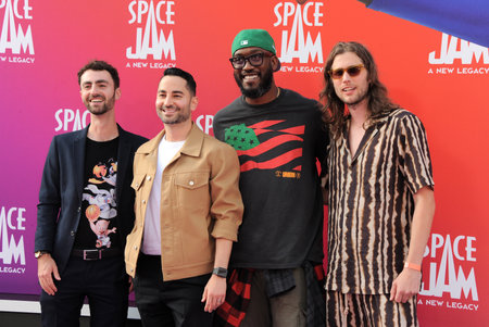 Sev Ohanian, Archie Davis, and Ludwig GÃ¶ransson at the Los Angeles premiere of 'Space Jam: A New Legacy' held at the Regal LA Live in Los Angeles on July 12, 2021.のeditorial素材
