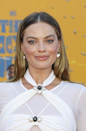 Margot Robbie at the Los Angeles premiere of 'The Suicide Squad' held at the Regency Village Theatre in Westwood, USA on August 2, 2021.のeditorial素材