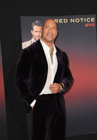 Dwayne Johnson at the World Premiere of Netflix's 'Red Notice' held at the L.A. LIVE in Los Angeles, USA on November 3, 2021.のeditorial素材