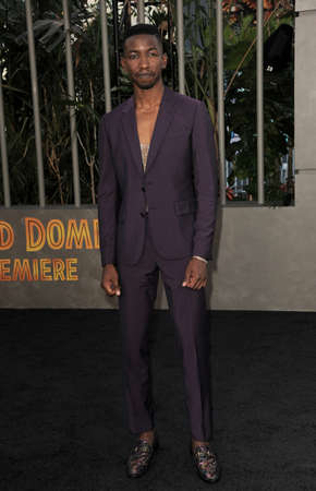 Mamoudou Athie at the Los Angeles premiere of 'Jurassic World Dominion' held at the TCL Chinese Theater in Hollywood, USA on June 6, 2022.のeditorial素材