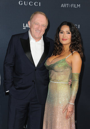 Salma Hayek and FranÃ§ois-Henri Pinault at the LACMA Art+Film Gala Presented By Gucci held at the Los Angeles County Museum of Art in Los Angeles, USA on November 5, 2022.のeditorial素材