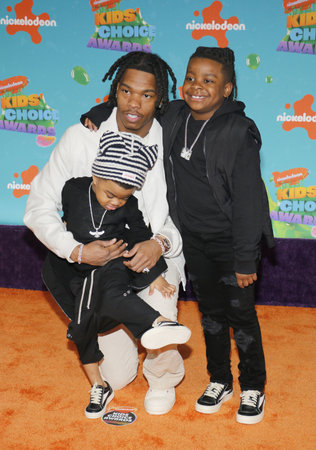 Loyal Jones, Lil Baby, and Jason Jones at the Nickelodeon Kids' Choice Awards 2023 held at the Microsoft Theater in Los Angeles, USA on March 4, 2023.のeditorial素材