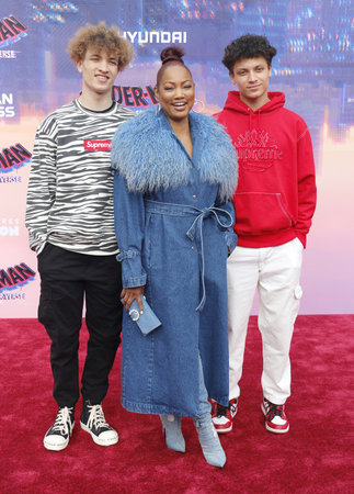 Jaid Thomas Nilon, Garcelle Beauvais, and Jax Joseph Nilon at the premiere of 'Spider-Man: Across the Spider-Verse' held at the Regency Village Theater in Westwood, USA on May 30,のeditorial素材