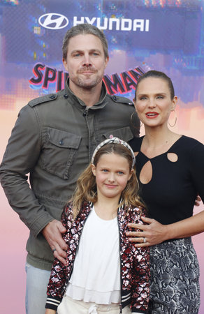 Stephen Amell, Cassandra Jean and daughter Mavi at the premiere of 'Spider-Man: Across the Spider-Verse' held at the Regency Village Theater in Westwood, USA on May 30, 2023.のeditorial素材