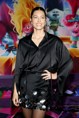 Jessica Biel at the Los Angeles premiere of 'Trolls Band Together' held at the TCL Chinese Theatre in Hollywood, USA on November 15, 2023.のeditorial素材