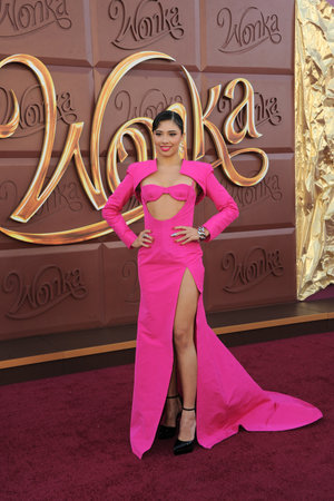 Xochitl Gomez at the Los Angeles premiere of 'Wonka' held at the Regency Village Theater in Westwood, USA on December 10, 2023.のeditorial素材