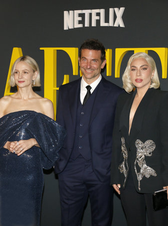 Carey Mulligan, Lady Gaga and Bradley Cooper at the LA premiere of 'Maestro' held at the Academy Museum of Motion Pictures in Los Angeles, USA on December 12, 2023.のeditorial素材