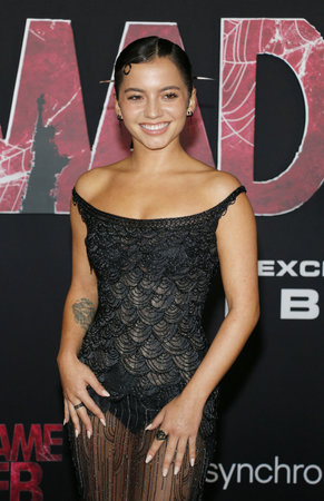 Isabela Merced at the Los Angeles premiere of 'Madame Web' held at the Regency Village Theater in Westwood, USA on February 12, 2024.のeditorial素材