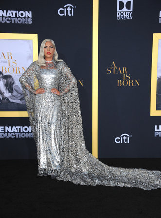Lady Gaga at the Los Angeles premiere of 'A Star Is Born' held at the Shrine Auditorium in Los Angeles, USA on September 24, 2018.のeditorial素材