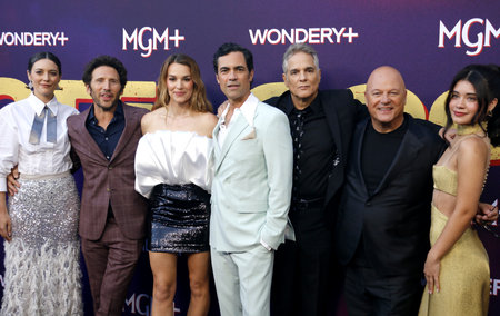 Tania Watson, Mark Feuerstein, Laura Gordon, Danny Pino, Yul Vazquez, Michael Chiklis and Corina Bradley at the Los Angeles premiere of 'Hotel Cocaine' held at the Harmony Gold Theater in Hollywood, USA on June 13, 2024.のeditorial素材