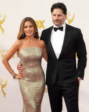 LOS ANGELES, CA - SEPTEMBER 20, 2015: Sofia Vergara and Joe Manganiello at the 67th Annual Primetime Emmy Awards held at the Microsoft Theater in Los Angeles, USA on September 20, 2015.のeditorial素材