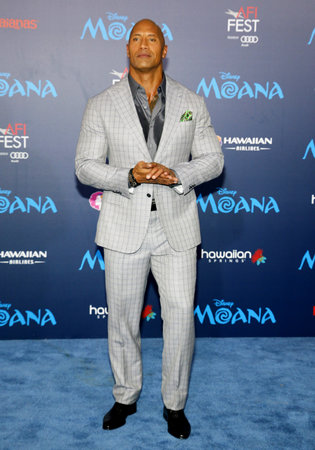 Dwayne Johnson at the AFI FEST 2016 Premiere of 'Moana' held at the El Capitan Theatre in Hollywood, USA on November 14, 2016.のeditorial素材