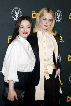 Mikey Madison and Elle Fanning at the 77th Annual Directors Guild of America Awards held at the Beverly Hilton Hotel in Beverly Hills, USA on February 8, 2025.のeditorial素材