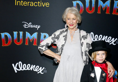 Helen Mirren and Waylon Hackford at the World premiere of 'Dumbo' held at the El Capitan Theatre in Hollywood, USA on March 11, 2019.のeditorial素材