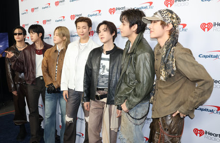 Jin, Suga, J-Hope, RM, Jimin, V, and Jung Kook of BTS at the 2026 iHeartRadio Music Festival held at T-Mobile Arena in Las Vegas, USA  on September 18, 2026.