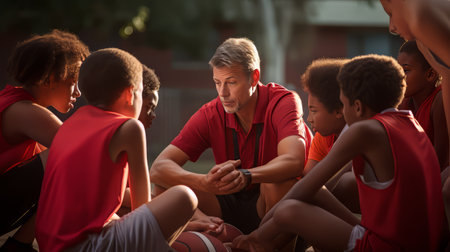 Portrait of basketball players looking at wristwatch during break between gameの素材