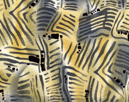Fashion fabric with fanciful African pattern in yellow and deep blue. の写真素材