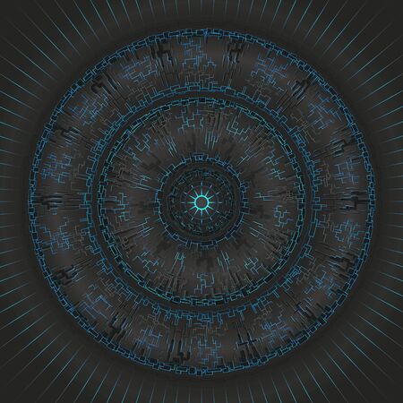 Energetic core with spreading blue data flow around.の写真素材