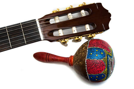 The picture of giutar part plus a colorful maracas - musical instrumentの写真素材