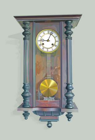 Vintage clock with white dial-plate and brass pendulum  のイラスト素材