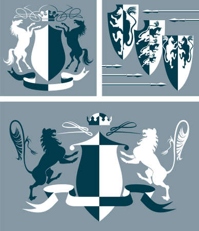 Three illustration with  heraldic vector elements for designのイラスト素材
