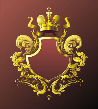 Red-brown background with floral vignette crown and ribbon のイラスト素材