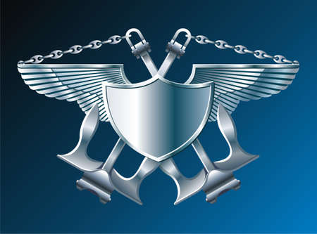 Emblem with iron wings cross anchors and chain のイラスト素材