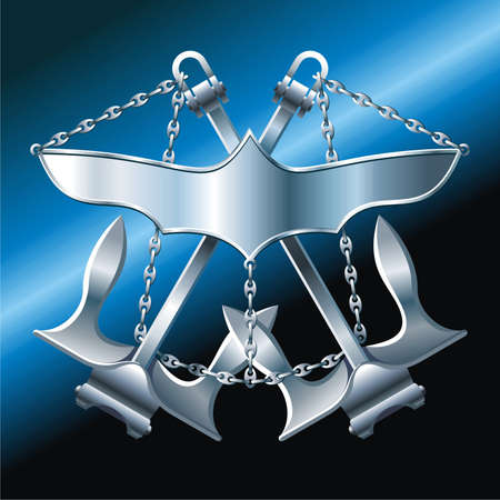 NAVY style  breastplate with iron wings cross anchors and chain のイラスト素材