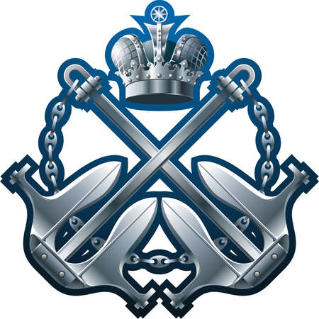 NAVY style  breastplate with iron crown cross anchors and chain のイラスト素材