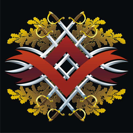 Red ribbons, sabers and oak branchesのイラスト素材