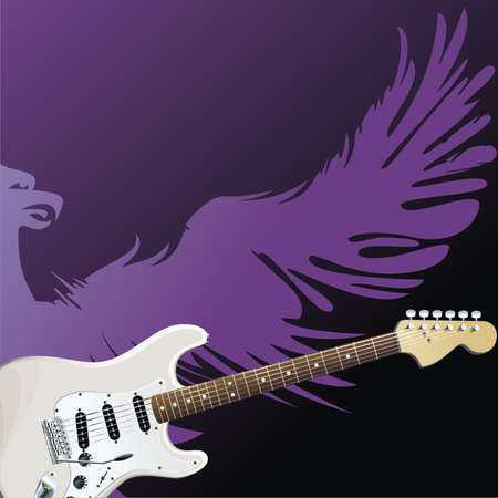 Purple eagle and white guitar on black background.のイラスト素材