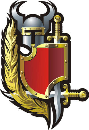 Coat-of-arms with helmet, garland and swordsのイラスト素材