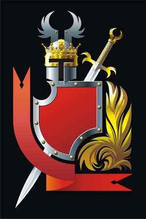 Heraldic composition with helmet, garland and swordのイラスト素材
