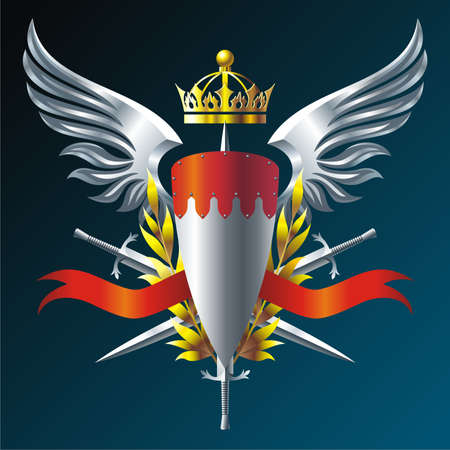 Heraldry emblem with iron wings, crown and swordsのイラスト素材