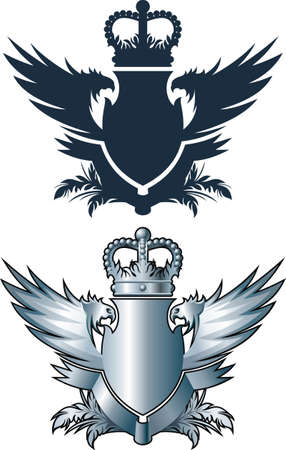 Heraldry emblem with crown, wings and ribbonのイラスト素材