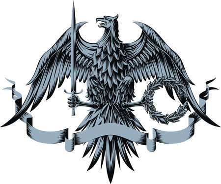 Vector illustration with eagle, sword, laurel wreath  and ribbon . のイラスト素材